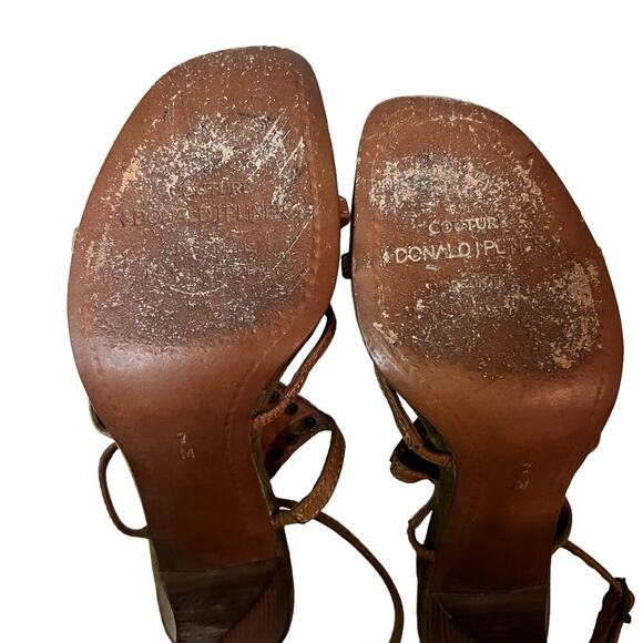 Donald Pliner Devi Strappy Brown Leather 4”‎ Heel Sandals Made in Italy SZ 7 - Picture 6 of 10